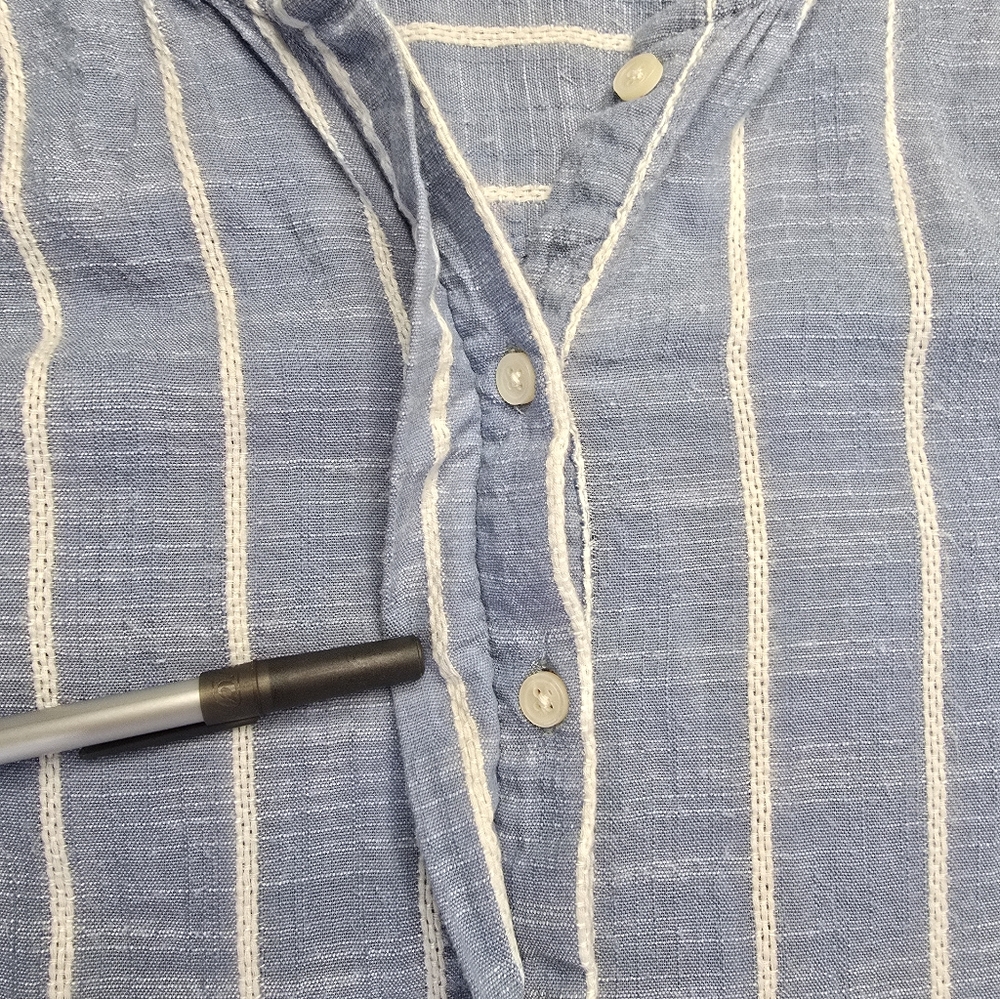 Nine West Lucy Popover Tunic Top Blue White Stripes 3/4 Roll Tab Sleeves M - Picture 7 of 12
